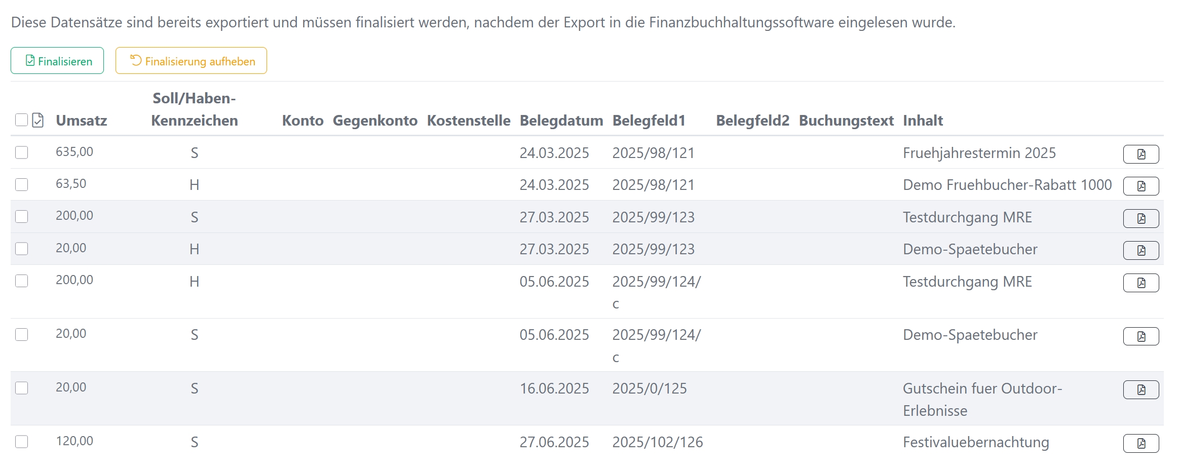 Screenshot DATEV Export User Interface
